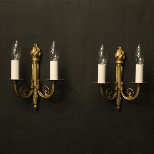 french pair of gilded brass flame wall lights - CATEGORY: ANTIQUE LIGHTING - DATED 1930