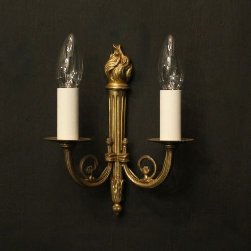 FRENCH PAIR OF GILDED BRASS FLAME WALL LIGHTS - ADDITIONAL PHOTO 1