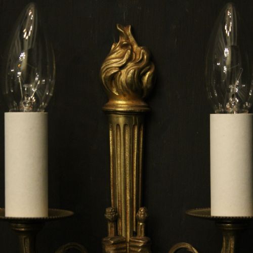 FRENCH PAIR OF GILDED BRASS FLAME WALL LIGHTS - ADDITIONAL PHOTO 2