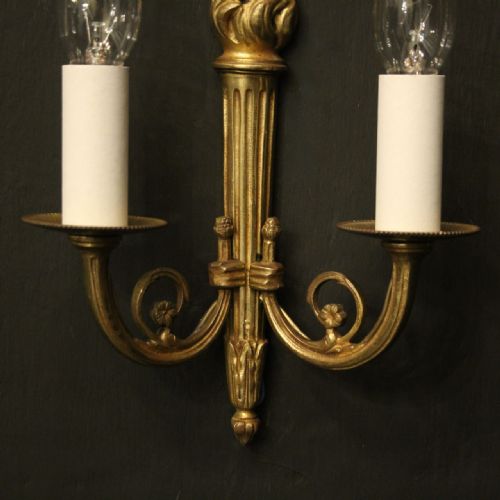 FRENCH PAIR OF GILDED BRASS FLAME WALL LIGHTS - ADDITIONAL PHOTO 3