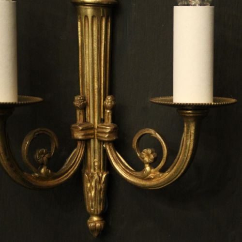 FRENCH PAIR OF GILDED BRASS FLAME WALL LIGHTS - ADDITIONAL PHOTO 4