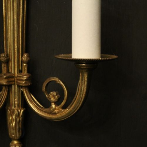 FRENCH PAIR OF GILDED BRASS FLAME WALL LIGHTS - ADDITIONAL PHOTO 5