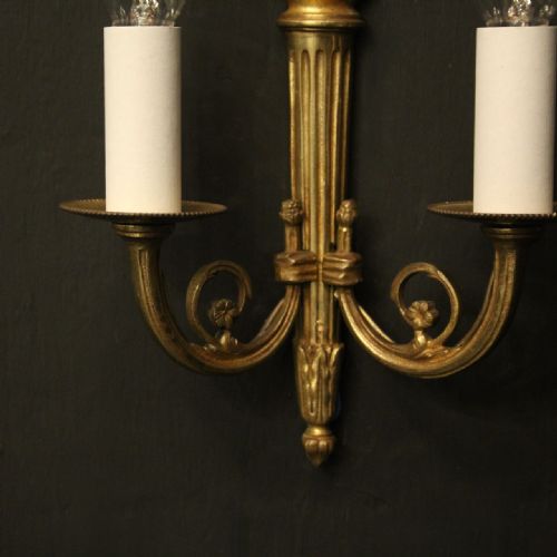 FRENCH PAIR OF GILDED BRASS FLAME WALL LIGHTS - ADDITIONAL PHOTO 6