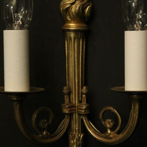 FRENCH PAIR OF GILDED BRASS FLAME WALL LIGHTS - ADDITIONAL PHOTO 7