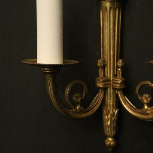 FRENCH PAIR OF GILDED BRASS FLAME WALL LIGHTS - ADDITIONAL PHOTO 8