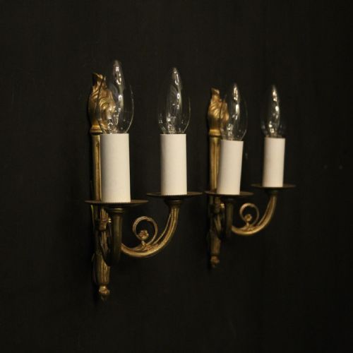 FRENCH PAIR OF GILDED BRASS FLAME WALL LIGHTS - ADDITIONAL PHOTO 9