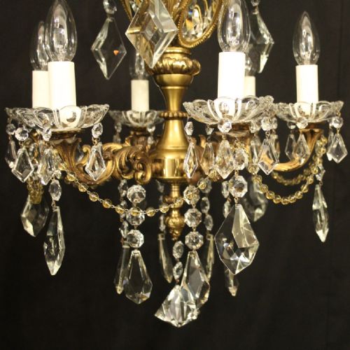 FRENCH GILDED BRASS CRYSTAL 6 LIGHT ANTIQUE CHANDELIER - ADDITIONAL PHOTO 1