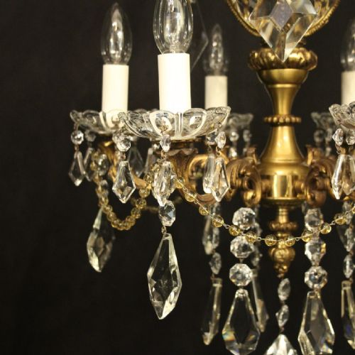 FRENCH GILDED BRASS CRYSTAL 6 LIGHT ANTIQUE CHANDELIER - ADDITIONAL PHOTO 2