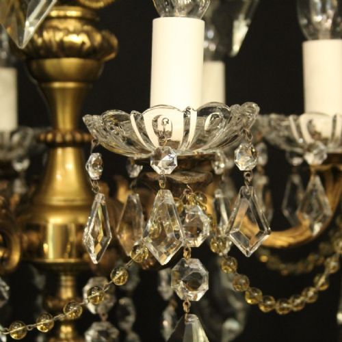 FRENCH GILDED BRASS CRYSTAL 6 LIGHT ANTIQUE CHANDELIER - ADDITIONAL PHOTO 3