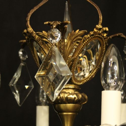 FRENCH GILDED BRASS CRYSTAL 6 LIGHT ANTIQUE CHANDELIER - ADDITIONAL PHOTO 7