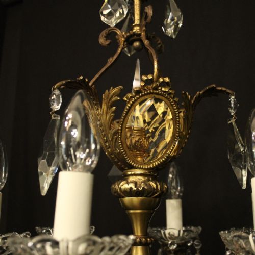 FRENCH GILDED BRASS CRYSTAL 6 LIGHT ANTIQUE CHANDELIER - ADDITIONAL PHOTO 8
