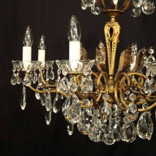 FRENCH GILDED BRONZE CRYSTAL 8 LIGHT ANTIQUE CHANDELIER - ADDITIONAL PHOTO 1