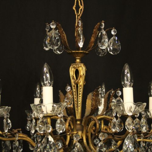 FRENCH GILDED BRONZE CRYSTAL 8 LIGHT ANTIQUE CHANDELIER - ADDITIONAL PHOTO 2