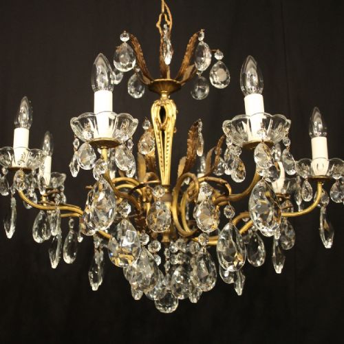 FRENCH GILDED BRONZE CRYSTAL 8 LIGHT ANTIQUE CHANDELIER - ADDITIONAL PHOTO 4