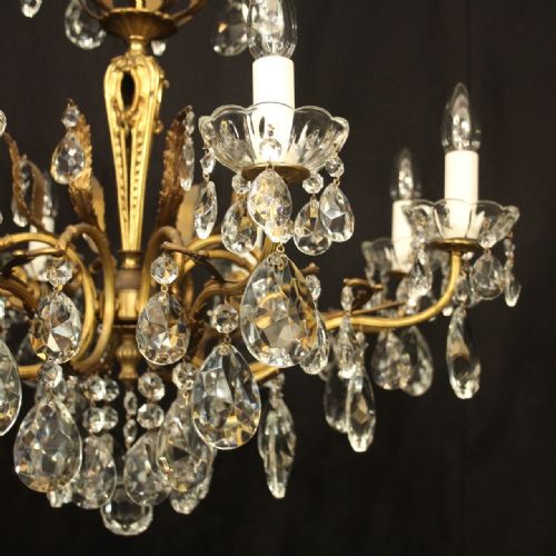 FRENCH GILDED BRONZE CRYSTAL 8 LIGHT ANTIQUE CHANDELIER - ADDITIONAL PHOTO 5