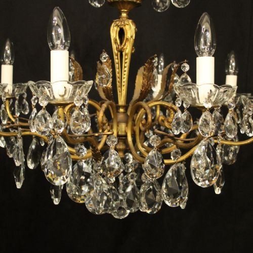 FRENCH GILDED BRONZE CRYSTAL 8 LIGHT ANTIQUE CHANDELIER - ADDITIONAL PHOTO 6