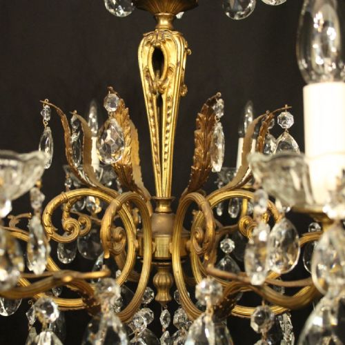 FRENCH GILDED BRONZE CRYSTAL 8 LIGHT ANTIQUE CHANDELIER - ADDITIONAL PHOTO 7