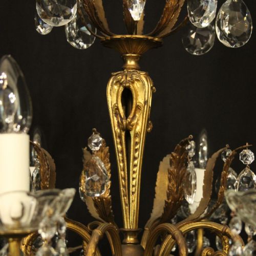 FRENCH GILDED BRONZE CRYSTAL 8 LIGHT ANTIQUE CHANDELIER - ADDITIONAL PHOTO 8