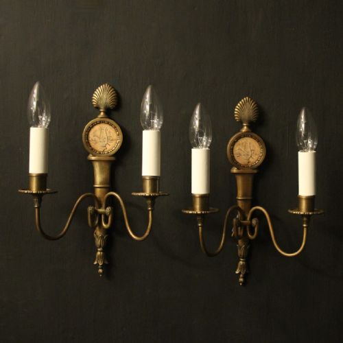 french pair of gilded twin arm antique wall lights - CATEGORY: ANTIQUE LIGHTING - DATED 1920