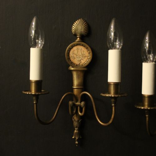 FRENCH PAIR OF GILDED TWIN ARM ANTIQUE WALL LIGHTS - ADDITIONAL PHOTO 1