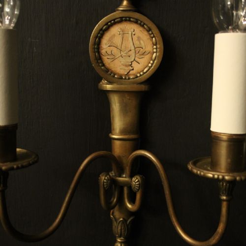 FRENCH PAIR OF GILDED TWIN ARM ANTIQUE WALL LIGHTS - ADDITIONAL PHOTO 2