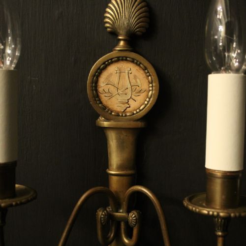 FRENCH PAIR OF GILDED TWIN ARM ANTIQUE WALL LIGHTS - ADDITIONAL PHOTO 3