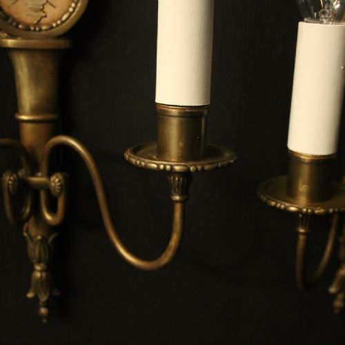 FRENCH PAIR OF GILDED TWIN ARM ANTIQUE WALL LIGHTS - ADDITIONAL PHOTO 5