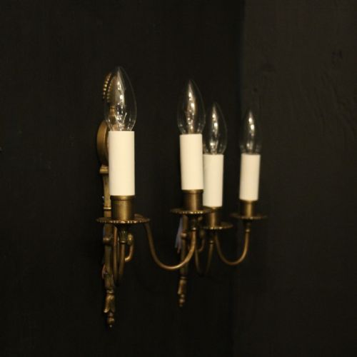 FRENCH PAIR OF GILDED TWIN ARM ANTIQUE WALL LIGHTS - ADDITIONAL PHOTO 7