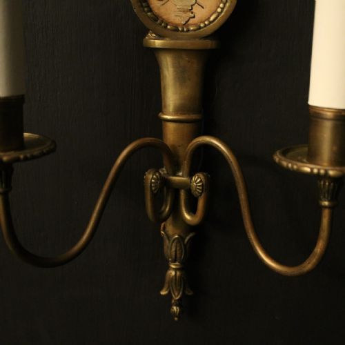 FRENCH PAIR OF GILDED TWIN ARM ANTIQUE WALL LIGHTS - ADDITIONAL PHOTO 9