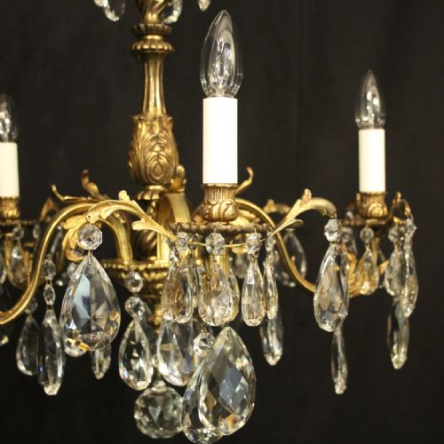FRENCH GILDED BRONZE CRYSTAL 6 LIGHT ANTIQUE CHANDELIER - ADDITIONAL PHOTO 1