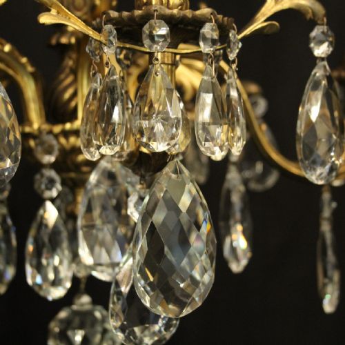FRENCH GILDED BRONZE CRYSTAL 6 LIGHT ANTIQUE CHANDELIER - ADDITIONAL PHOTO 3