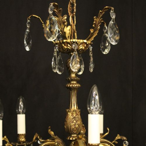 FRENCH GILDED BRONZE CRYSTAL 6 LIGHT ANTIQUE CHANDELIER - ADDITIONAL PHOTO 4