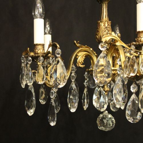 FRENCH GILDED BRONZE CRYSTAL 6 LIGHT ANTIQUE CHANDELIER - ADDITIONAL PHOTO 5
