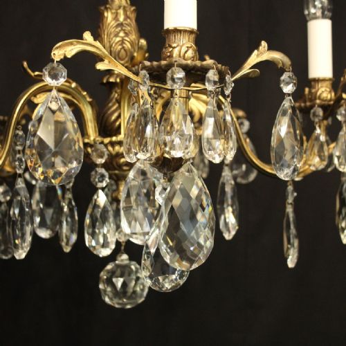 FRENCH GILDED BRONZE CRYSTAL 6 LIGHT ANTIQUE CHANDELIER - ADDITIONAL PHOTO 6