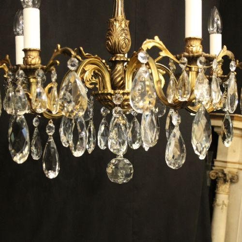 FRENCH GILDED BRONZE CRYSTAL 6 LIGHT ANTIQUE CHANDELIER - ADDITIONAL PHOTO 7