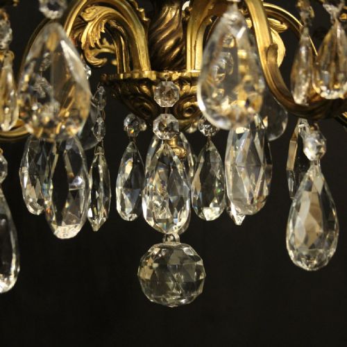FRENCH GILDED BRONZE CRYSTAL 6 LIGHT ANTIQUE CHANDELIER - ADDITIONAL PHOTO 8