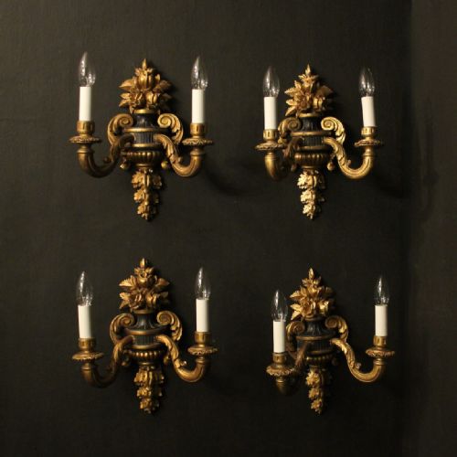 french set of 4 giltwood twin arm antique wall lights - CATEGORY: ANTIQUE LIGHTING - DATED 1920