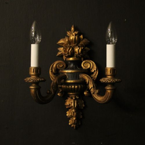 FRENCH SET OF 4 GILTWOOD TWIN ARM ANTIQUE WALL LIGHTS - ADDITIONAL PHOTO 1