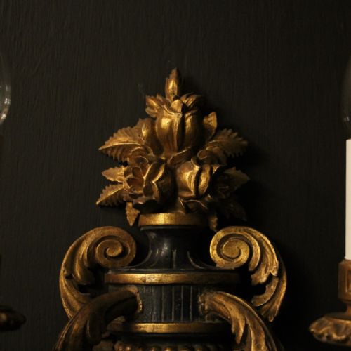 FRENCH SET OF 4 GILTWOOD TWIN ARM ANTIQUE WALL LIGHTS - ADDITIONAL PHOTO 2