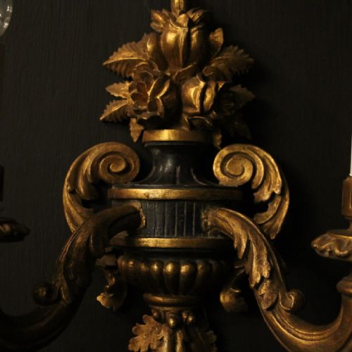 FRENCH SET OF 4 GILTWOOD TWIN ARM ANTIQUE WALL LIGHTS - ADDITIONAL PHOTO 5