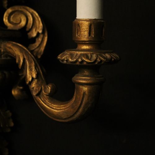 FRENCH SET OF 4 GILTWOOD TWIN ARM ANTIQUE WALL LIGHTS - ADDITIONAL PHOTO 6