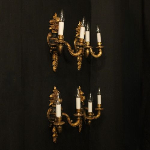 FRENCH SET OF 4 GILTWOOD TWIN ARM ANTIQUE WALL LIGHTS - ADDITIONAL PHOTO 9