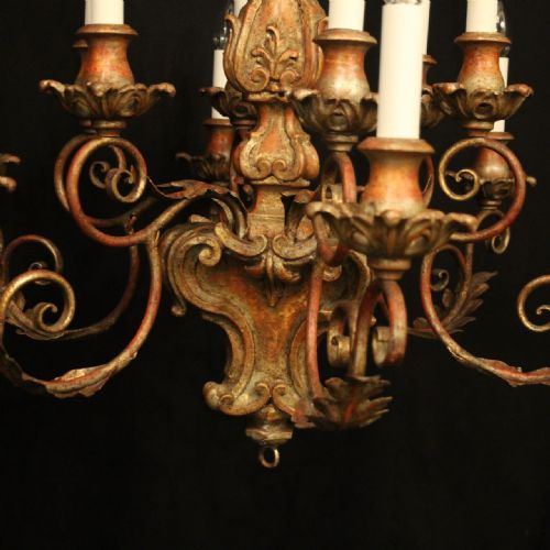 FLORENTINE 12 LIGHT POLYCHROME ANTIQUE CHANDELIER - ADDITIONAL PHOTO 4