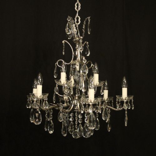 french nickel plated 10 light antique chandelier - CATEGORY: ANTIQUE LIGHTING - DATED 1930