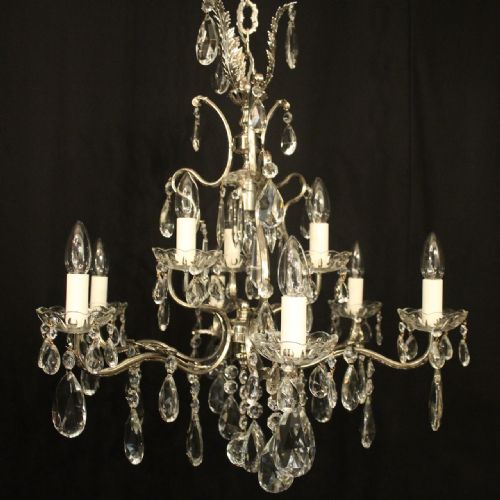 FRENCH NICKEL PLATED 10 LIGHT ANTIQUE CHANDELIER - ADDITIONAL PHOTO 1