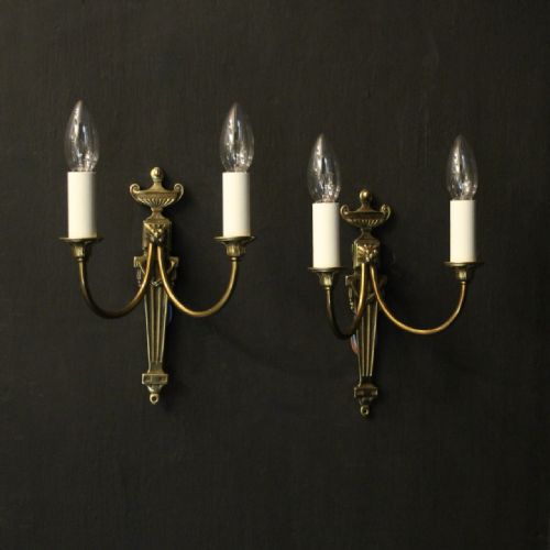 french pair of brass twin arm wall lights - CATEGORY: ANTIQUE LIGHTING - DATED 1930