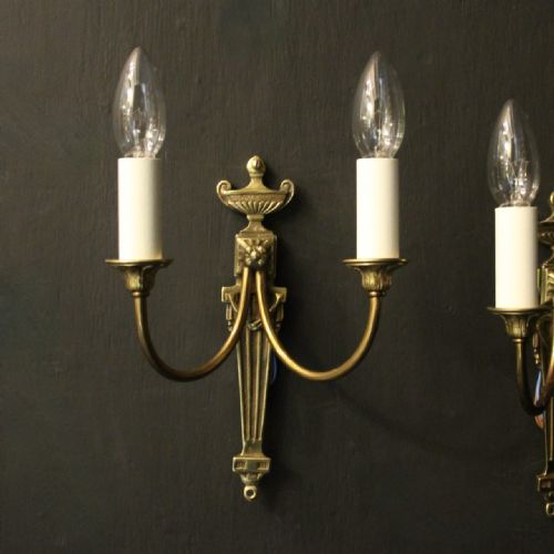 FRENCH PAIR OF BRASS TWIN ARM WALL LIGHTS - ADDITIONAL PHOTO 1