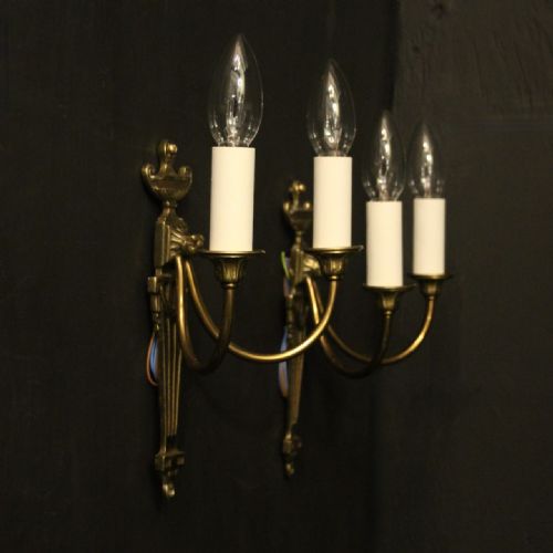 FRENCH PAIR OF BRASS TWIN ARM WALL LIGHTS - ADDITIONAL PHOTO 9