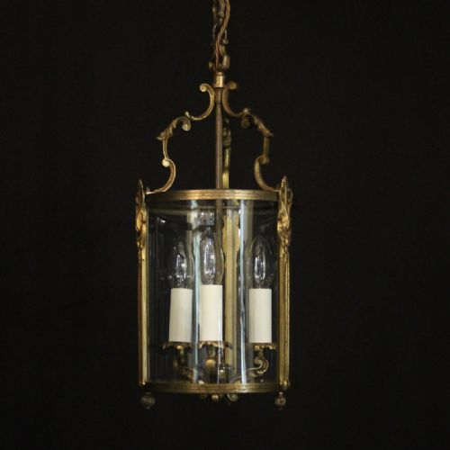 french gilded triple light convex hall antique lantern - CATEGORY: ANTIQUE LIGHTING - DATED 1920