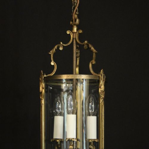 FRENCH GILDED TRIPLE LIGHT CONVEX HALL ANTIQUE LANTERN - ADDITIONAL PHOTO 1